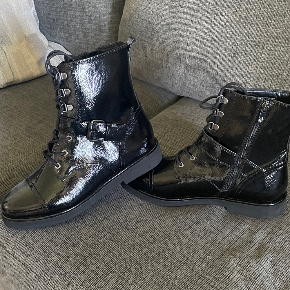 Donald J. Pliner Shiny Black Combat Boots